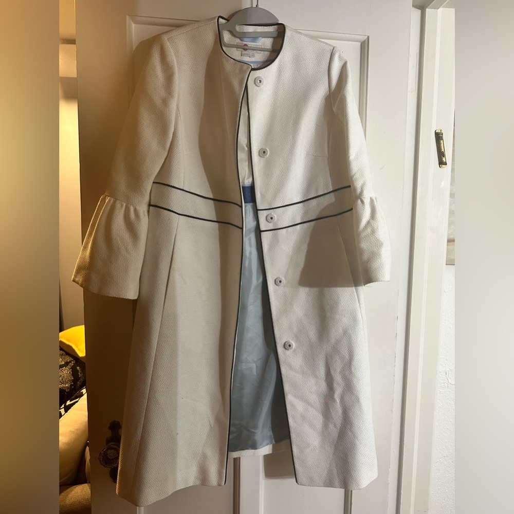 Boden Cream Coat with Black Trim